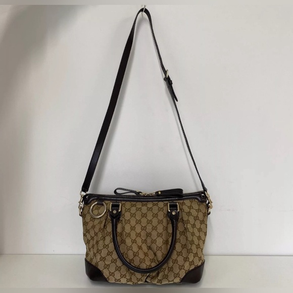 Authentic Gucci Tote Bag GG Canvas Beige Brown Leather. - Picture 3 of 17
